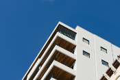 The outside of a white apartment