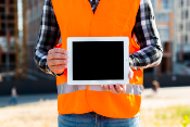 Construction worker showing Construction ads