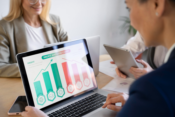 Woman using the SEO software provided