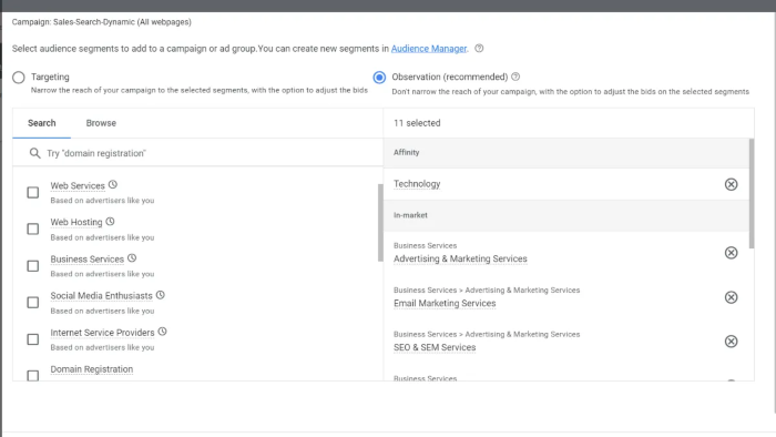 Google Ads Affinity Segments