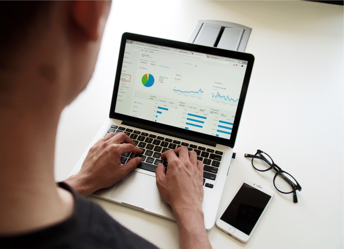 Checking the laptop for a home improvement marketing task