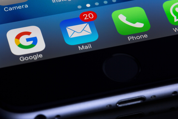 phone scree showing email app