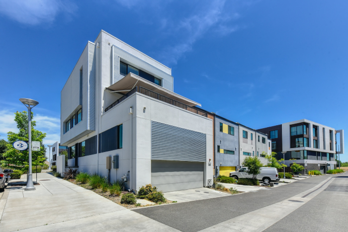 The outside of a modern townhouse